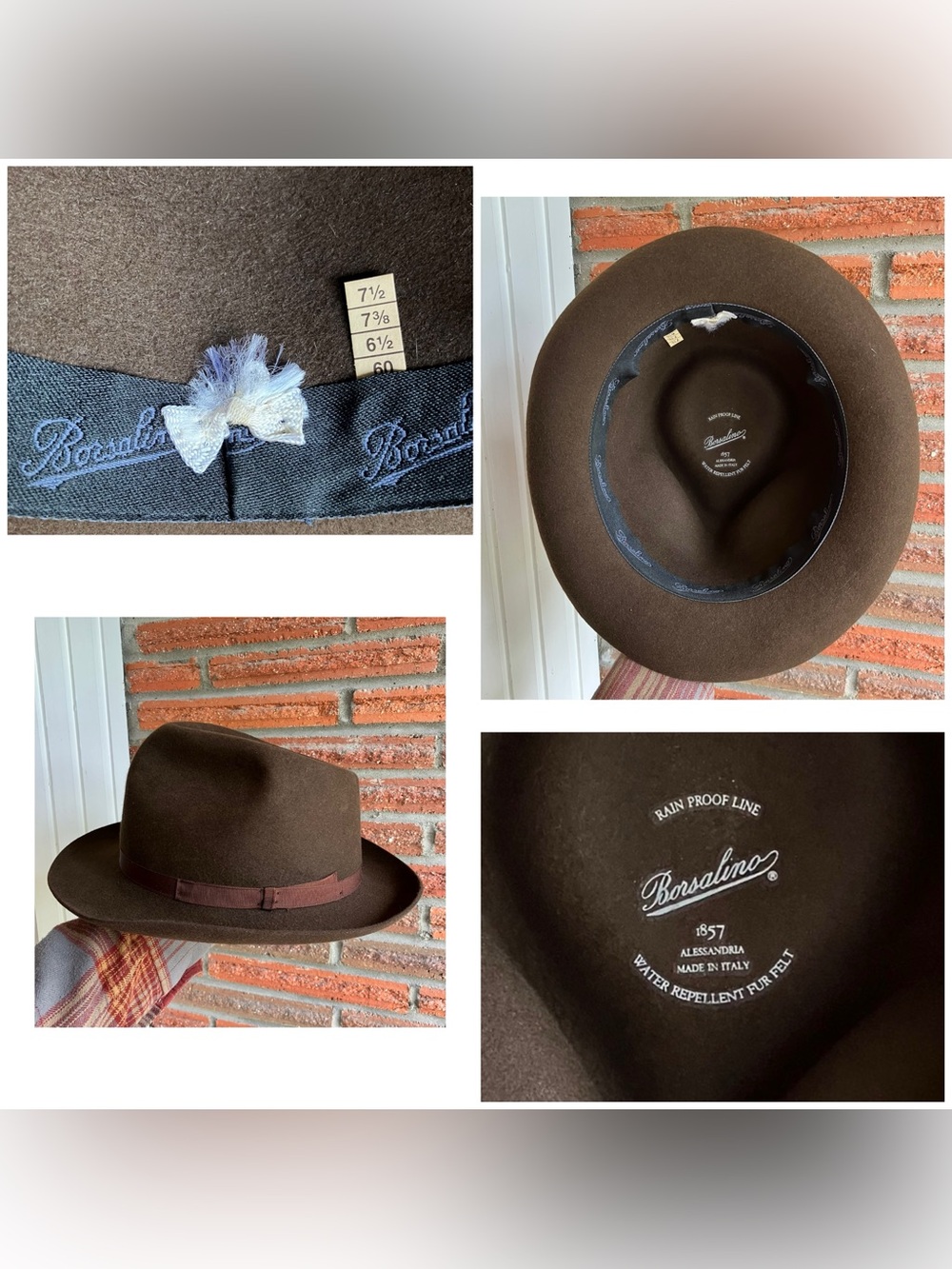 Borsalino Rain Proof Line Water Repellent Brown Fedora 7 3/8 - 7 1/2